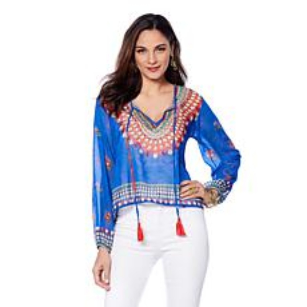 ASA Kaftans Multi Print Sheer Tassel-Tie Tunic